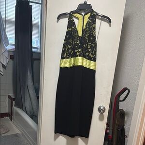Elegant Black and Yellow Lace Dress
